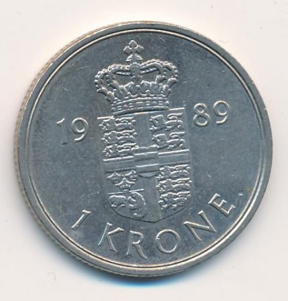 Дания 1 крона 1989 год - Королева Маргрете II
