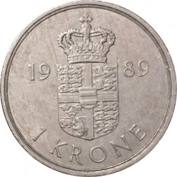 Дания 1 крона 1989 год - Королева Маргрете II