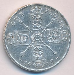 Великобритания 2 шиллинга (1 флорин) 1915 год