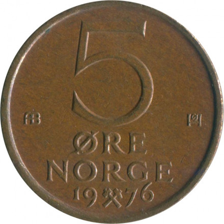 Норвегия 5 эре 1976 год