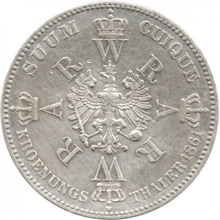Пруссия 1 талер 1861 год - Коронация Вильгельма I и Августы