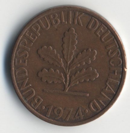 ФРГ 2 пфеннига 1974 год (J)