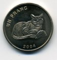 Конго 1 франк 2004 год - Животные. Золотая кошка