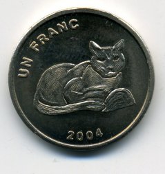 Конго 1 франк 2004 год - Животные. Золотая кошка