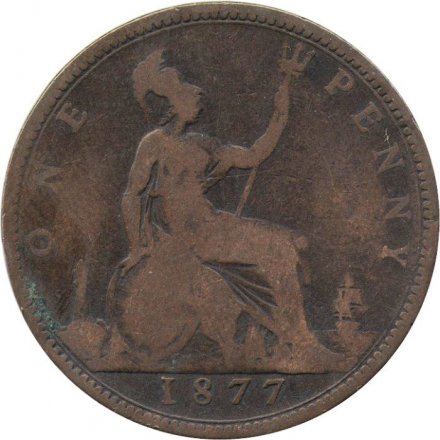 Великобритания 1 пенни 1877 год - Виктория (бронза)