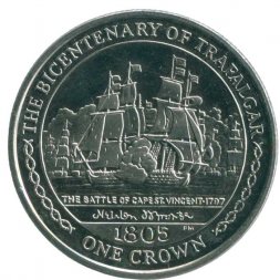 Остров Мэн 1 крона 2005 год - 200 лет Трафальгарскому сражению - Битва у мыса Сан-Висенте