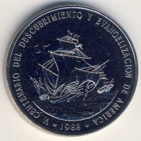 Монета Доминиканская республика 1 песо 1988 год - 500 лет открытию и евангелизации Америки
