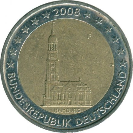 Германия 2 евро 2008 год - Федеральная земля Гамбург (F)