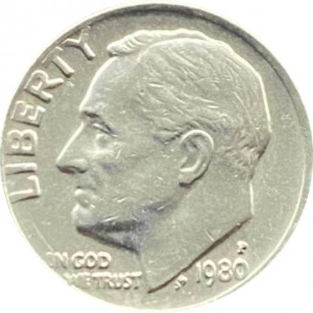 США 1 дайм (10 центов) 1980 год - Франклин Рузвельт (P)