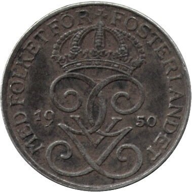 Швеция 1 эре 1950 год - Король Густав V (железо)
