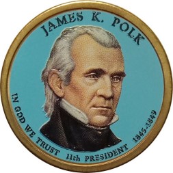 США 1 доллар 2009 год (P) - 11-ый Президент США - Джеймс Нокс Полк (цветная эмаль)