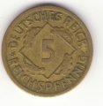 Веймарская республика 5 рейхспфеннигов 1925 год (E)