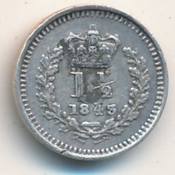 Великобритания 1 1/2 пенса 1843 год