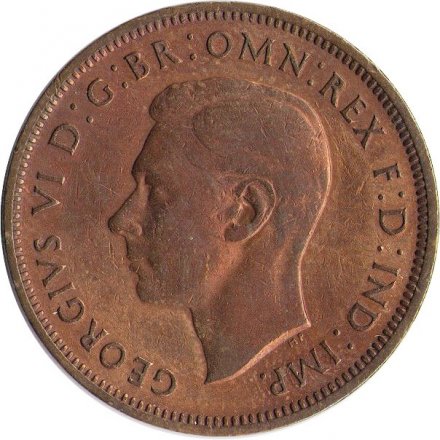Великобритания 1/2 пенни 1938 год - Король Георг VI. Корабль «Золотая лань»