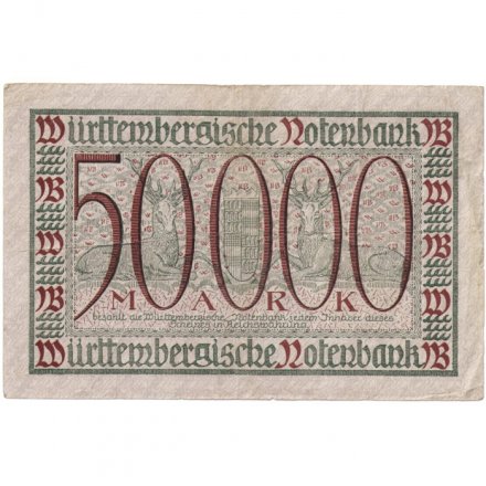 Германия (Вюртемберг) 50000 марок 1923 год - Notenbank (Штутгарт) - VF