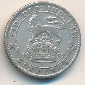 Великобритания 6 пенсов 1927 год
