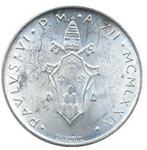 Ватикан 500 лир 1974 год