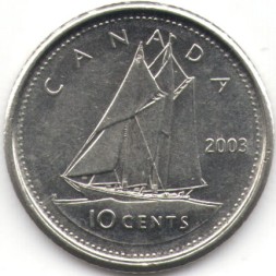 Канада 10 центов 2003 год (старый профиль Елизаветы II)