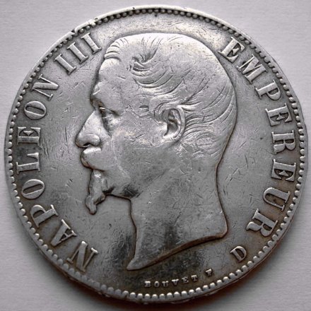 Франция 5 франков 1856 год - Наполеон III (D)