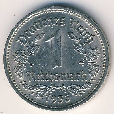 Третий Рейх 1 рейхсмарка 1933 год (D)