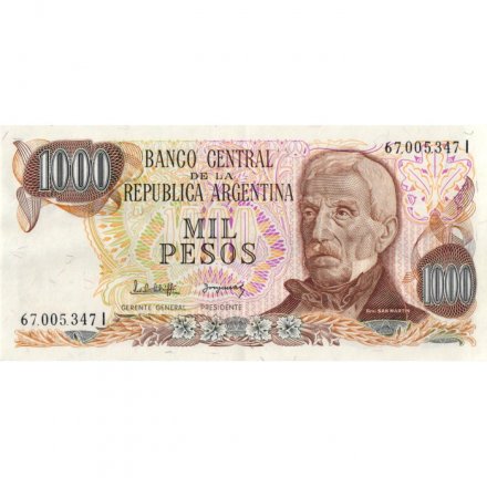 Аргентина 1000 песо 1982 год - Хосе де Сан-Мартин. Площадь Мая - XF+