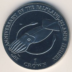 Монета Фолклендские острова 1 крона 2007 год - 20 лет рыболовству на Фолклендских островах (медь-никель)