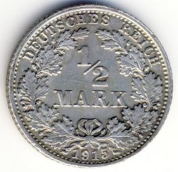 Германия 1/2 марки 1915 год (G)