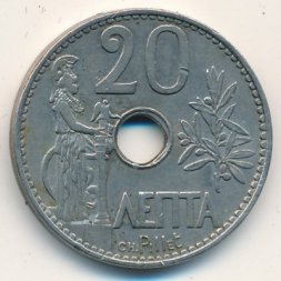 Греция 20 лепт 1912 год - Богиня Афина. Оливковая ветвь