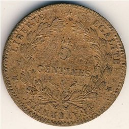 Франция 5 сантимов 1880 год