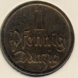 Монета Данциг 1 пфенниг 1937 год