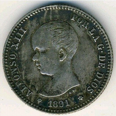 Испания 1 песета 1891 год