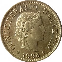 Швейцария 5 раппенов 1998 год