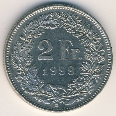 Швейцария 2 франка 1999 год