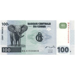 Конго 100 франков 2000 год - Саванный слон. Гидроэлектростанция Инга II UNC