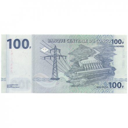 Конго 100 франков 2000 год - Саванный слон. Гидроэлектростанция Инга II UNC