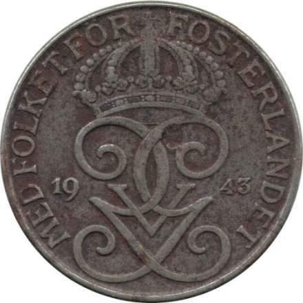 Швеция 5 эре 1943 год - Король Густав V