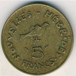 Монета Новые Гебриды 5 франков 1975 год