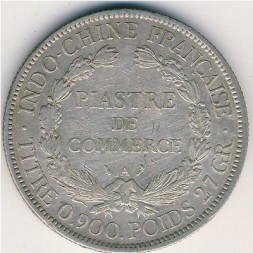 Монета Французский Индокитай 1 пиастр 1902 год