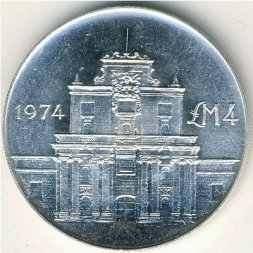 Мальта 4 фунта 1974 год - Ворота Коттонеры