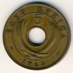 Монета Восточная Африка 5 центов 1964 год