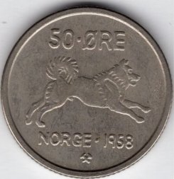 Норвегия 50 эре 1958 год