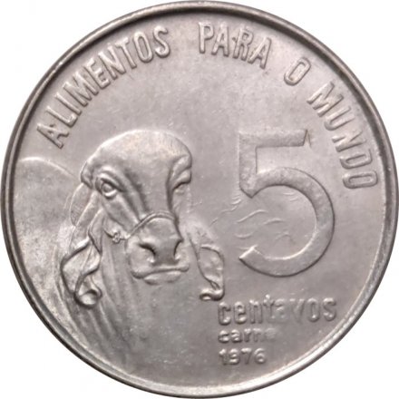 Бразилия 5 сентаво 1976 год - ФАО. Зебу (Волны волос на аверсе, за цифрой 5)