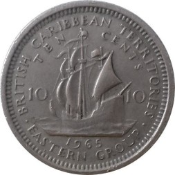 Восточные Карибы 10 центов 1965 год Корабль