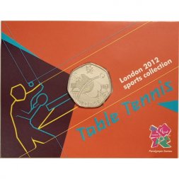 Великобритания 50 пенсов 2011 год - Настольный теннис (в блистере)