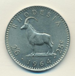 Монета Родезия 2 1/2 шиллинга (25 центов) 1964 год - Чёрная антилопа