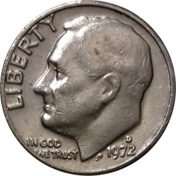 США 1 дайм (10 центов) 1972 год - Франклин Рузвельт (D)
