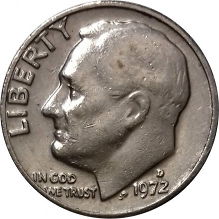 США 1 дайм (10 центов) 1972 год - Франклин Рузвельт (D)