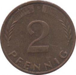 ФРГ 2 пфеннига 1976 год - F