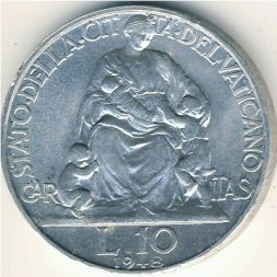 Ватикан 10 лир 1948 год