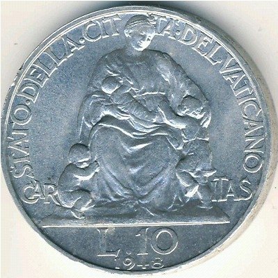 Ватикан 10 лир 1948 год